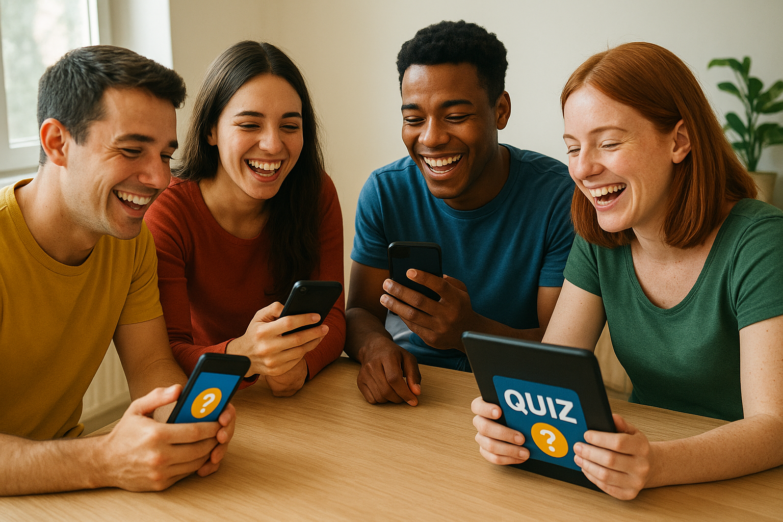 People engaged in a multiplayer quiz