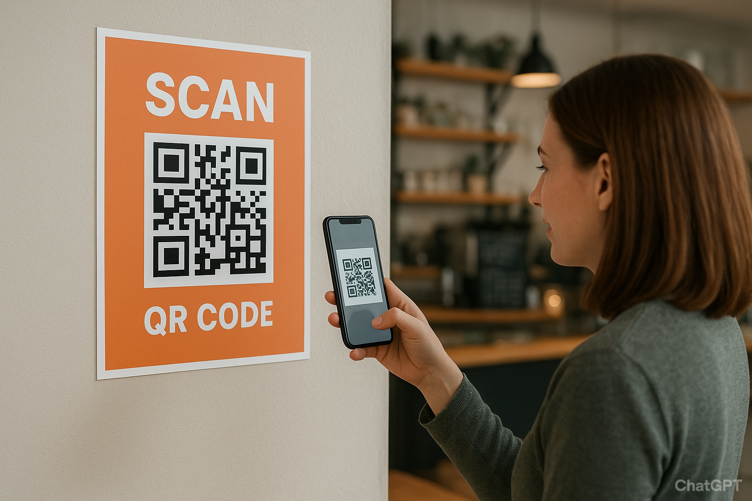 Customer scanning a QR code