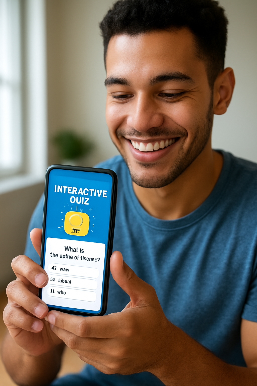 Person enjoying a quiz on a phone